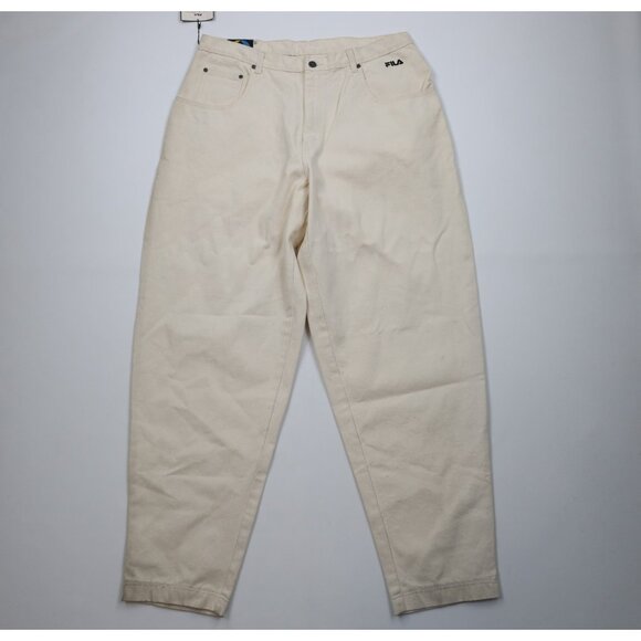 Deadstock Vintage 90s Fila Mens 38x34 Spell Out Baggy Skateboard Jeans Cream - Picture 1 of 16